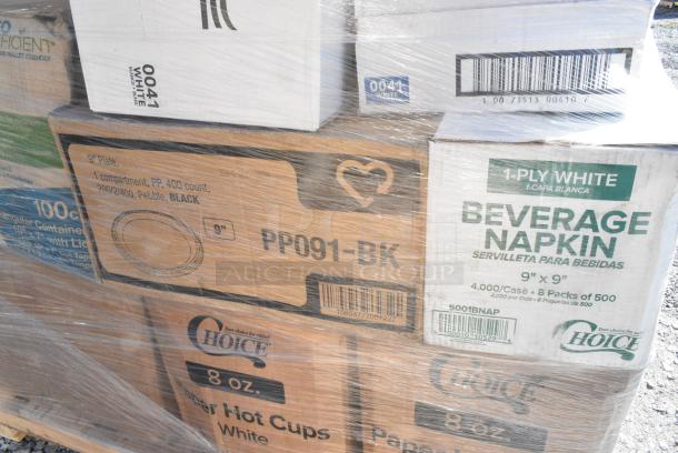 29 BRAND NEW IN BOX! Items Including 2 Box 127RD12BULK Choice 12 oz. Customizable Microwavable Translucent Round Deli Container - 500/Case, 5008W Choice 8 oz. Tall White Poly Paper Hot Cup - 1000/Case, 50018NAP Napkins, 5 Box Chicopee 0041 Chix® SC 13" x 21" White Standard-Duty Foodservice Towel - 150/Case. 29 Times Your Bid! - Image 10 of 11