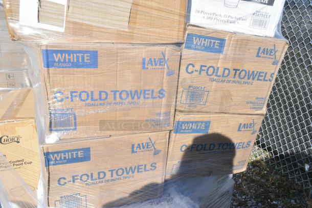 24 BRAND NEW IN BOX! Items Including 500TO883 Choice 8" x 8" x 3" Microwaveable 3-Compartment Black / Clear Plastic Hinged Container - 100/Case, 4 Box 500CFT Lavex C Fold Towels, 760SOUP8KPA Choice 8 oz. Kraft Paper food Cup with Lid. 24 Times Your Bid! - Image 6 of 11