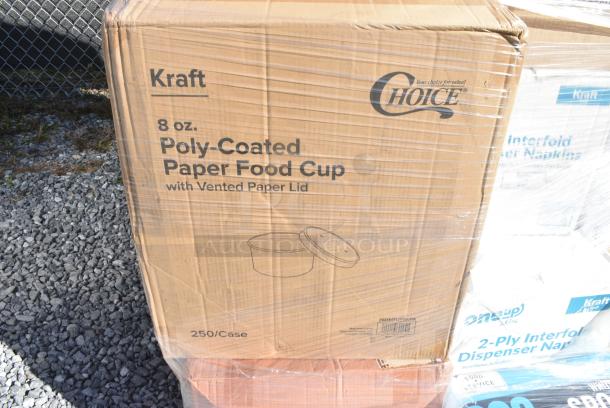 24 BRAND NEW IN BOX! Items Including 500TO883 Choice 8" x 8" x 3" Microwaveable 3-Compartment Black / Clear Plastic Hinged Container - 100/Case, 4 Box 500CFT Lavex C Fold Towels, 760SOUP8KPA Choice 8 oz. Kraft Paper food Cup with Lid. 24 Times Your Bid! - Image 10 of 11