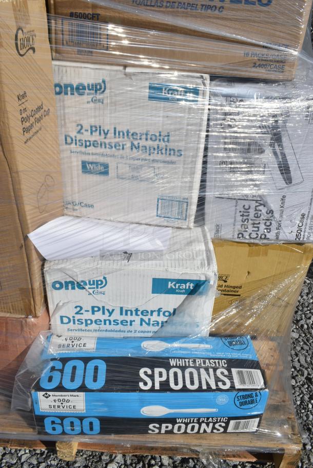 24 BRAND NEW IN BOX! Items Including 500TO883 Choice 8" x 8" x 3" Microwaveable 3-Compartment Black / Clear Plastic Hinged Container - 100/Case, 4 Box 500CFT Lavex C Fold Towels, 760SOUP8KPA Choice 8 oz. Kraft Paper food Cup with Lid. 24 Times Your Bid! - Image 11 of 11