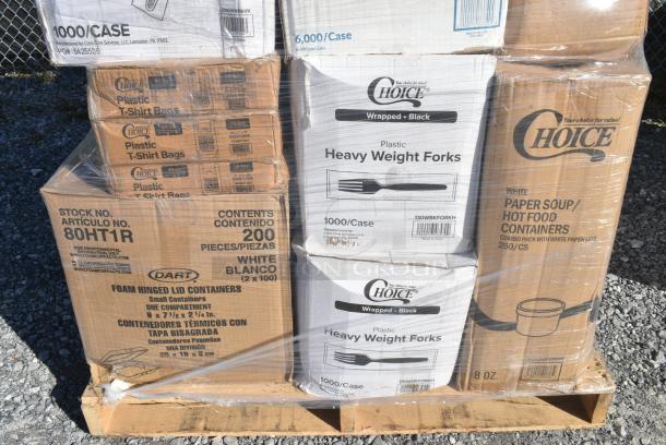 34 BRAND NEW IN BOX! items Including 4 Box 130WHKNIFEWX Choice White Extra Heavy Weight Wrapped Plastic Knife - 1000/Case, 966UPWIDEKFT-500 OneUp by Choice Kraft 2-Ply Wide Interfold 6 1/2" x 8 1/2" Dispenser Napkin - 6000/Case, 6 Box 130WBKFORKH Choice Black Heavy Weight Wrapped Plastic Fork - 1000/Case, 3 Box Choice Steam Table Pan Lids, CKC13575CL CakePAK Lids. 34 Times Your Bid! - Image 2 of 9