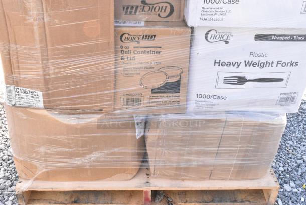 34 BRAND NEW IN BOX! items Including 4 Box 130WHKNIFEWX Choice White Extra Heavy Weight Wrapped Plastic Knife - 1000/Case, 966UPWIDEKFT-500 OneUp by Choice Kraft 2-Ply Wide Interfold 6 1/2" x 8 1/2" Dispenser Napkin - 6000/Case, 6 Box 130WBKFORKH Choice Black Heavy Weight Wrapped Plastic Fork - 1000/Case, 3 Box Choice Steam Table Pan Lids, CKC13575CL CakePAK Lids. 34 Times Your Bid! - Image 7 of 9