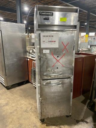 Continental Commercial Half Door Reach In Freezer! All Stainless Steel! With Poly Coated Rack!  On Casters! 115V 1 Phase! Model: 1F-HD SN: 15756608! Working When Removed!