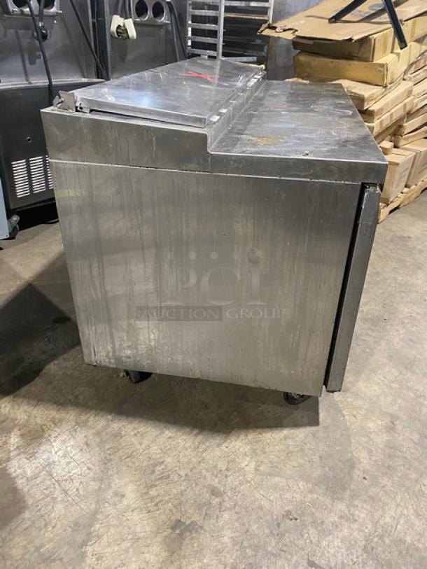 Continental Commercial Refrigerated Mega Top Pizza Prep Table! With 3 Door Refrigerated Storage Underneath! All Stainless Steel! With Poly Coated Rack! On Casters! 115V 1 Phase! Model: CPA68 SN: 15755497! Working When Removed! - Image 3 of 9