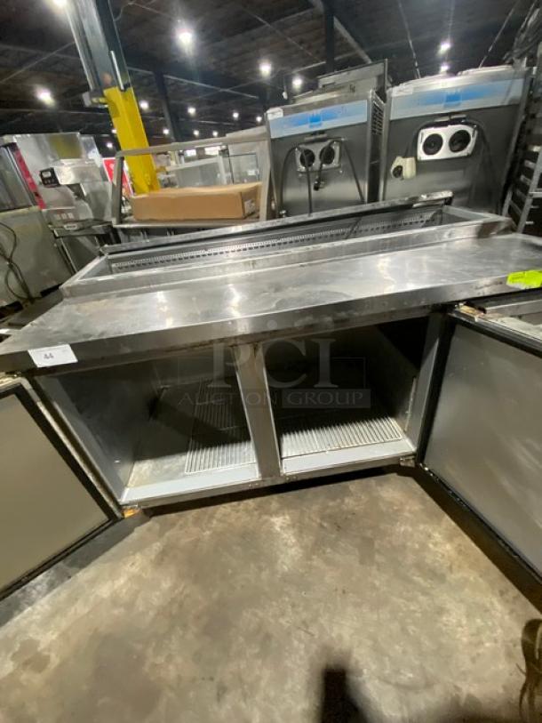 Continental Commercial Refrigerated Mega Top Pizza Prep Table! With 3 Door Refrigerated Storage Underneath! All Stainless Steel! With Poly Coated Rack! On Casters! 115V 1 Phase! Model: CPA68 SN: 15755497! Working When Removed! - Image 5 of 9