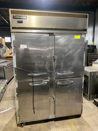 Continental Commercial Double Half Door Reach In Refrigerator! With Built In Pan Racks! All Stainless Steel!  On Casters! 115V 1 Phase! Model: 2R-HD SN: 15750054! Working When Removed!