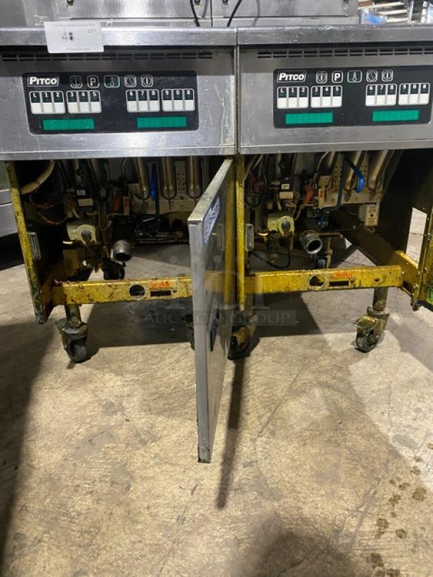 Pitco Solstice Supreme Series Commercial Natural Gas Powered Floor Style Double Bay Deep Fat Fryer!  With Backsplash! All Stainless Steel! On Casters! 115V! Model: SSH75 SN: G1CB091291! Working When Removed! - Image 7 of 13