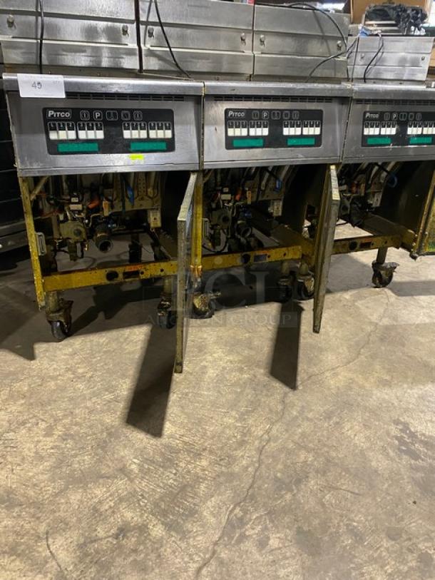 Pitco Solstice Supreme Series Commercial Natural Gas Powered Floor Style Triple Bay Deep Fat Fryer! With Backsplash! All Stainless Steel! On Casters! 115V! Model: SSH75 SN: G18CB091288! Working When Removed! - Image 7 of 12