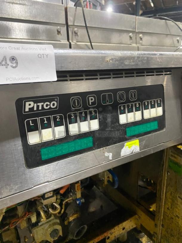 Pitco Solstice Supreme Series Commercial Natural Gas Powered Floor Style Triple Bay Deep Fat Fryer! With Backsplash! All Stainless Steel! On Casters! 115V! Model: SSH75 SN: G18CB091288! Working When Removed! - Image 9 of 12