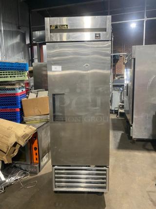 True Commercial Single Door Reach In Refrigerator! All Stainless Steel! With Poly Coated Racks! On Casters! 115V 1 Phase! Model: TS-23 SN: 1-2655976!