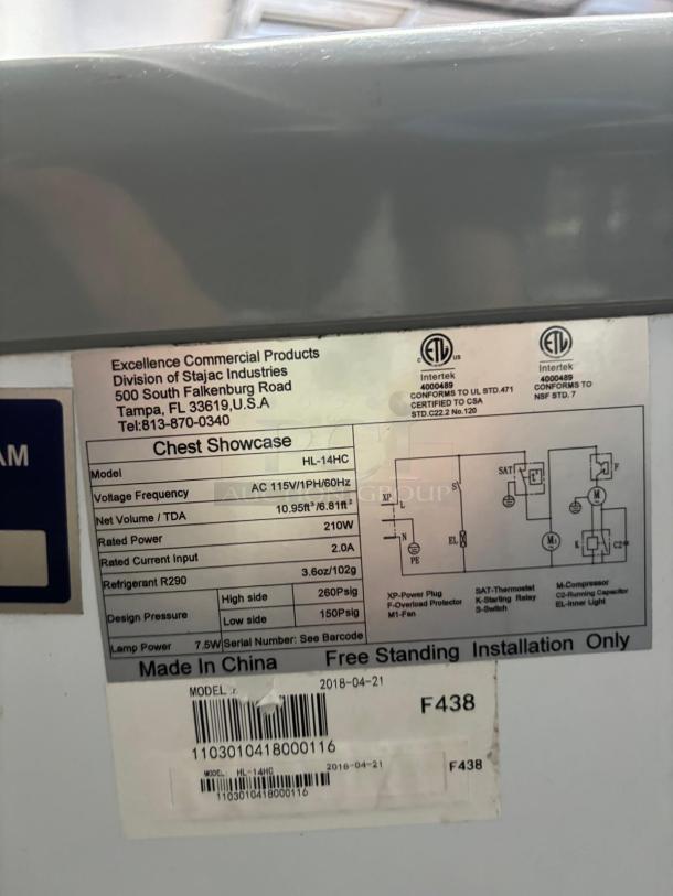 Excellence HL-14HC Low Temp Ice Cream Chest Freezer, 51-3/4"W, 13.8 cu. ft. capacity, self-contained - Image 3 of 5