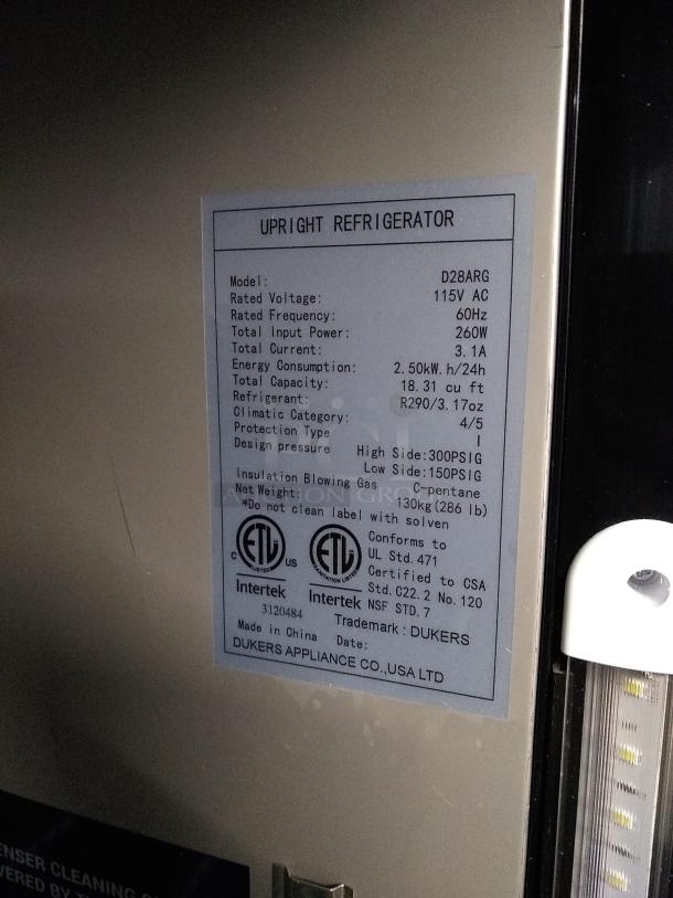 BRAND NEW DUKERS SCRATCH AND DENT COMMERCIAL REACH IN FREEZER TESTED AND WORKING D28ARG - Image 3 of 7