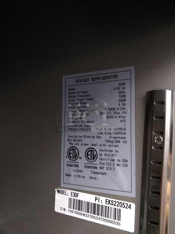 E30F 1-Door Reach-in Commercial Freezer - Image 2 of 5