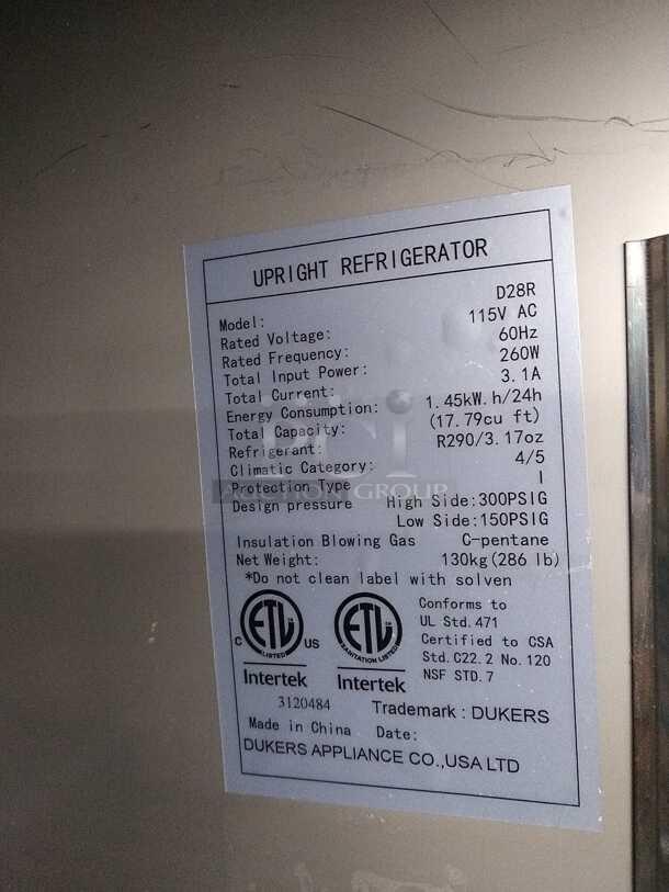 AWESOME DUKERS COMMERCIAL REACH IN REFRIGERATOR TESTED AND WORKING - Image 3 of 3