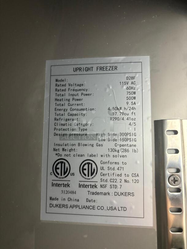 DUKERS COMMERCIAL DUKERS REACH INN FREEZER !! TESTED AND WORKING - Image 5 of 5