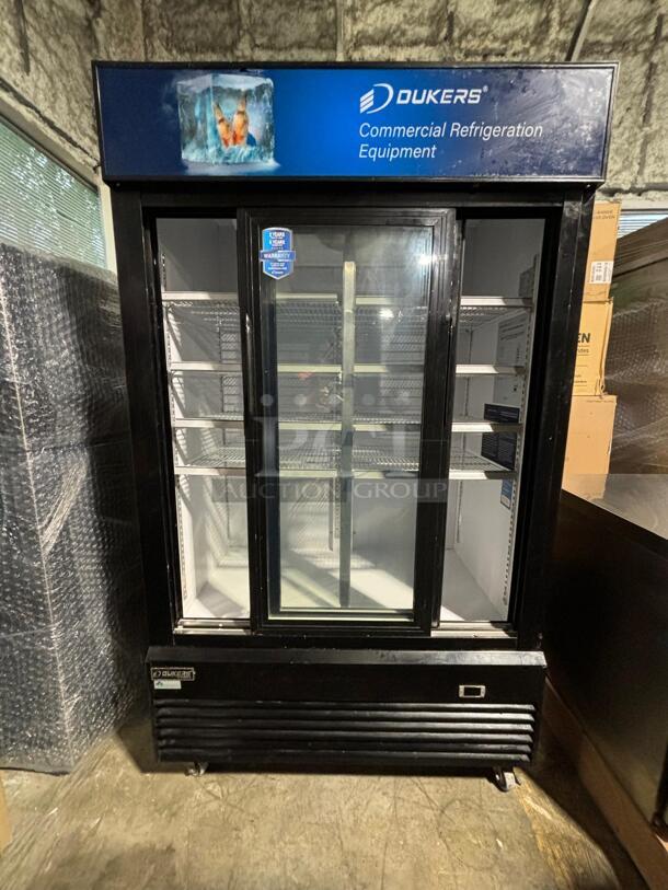Dukers DSM-40SR Commercial Glass Sliding 2-Door Merchandiser Refrigerator in Black - Image 2 of 6
