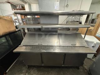 Beverage Air SPE72HC-30M 72" Refrigerated 30 Pan Mega Top Sandwich Prep Unit with STAINLESS STEEL Shelves and Storage