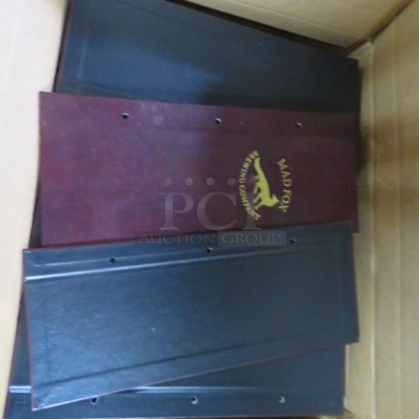 One Box Of NWE MADFOX BREWING Leather Drink Menu Covers. - Image 1 of 2