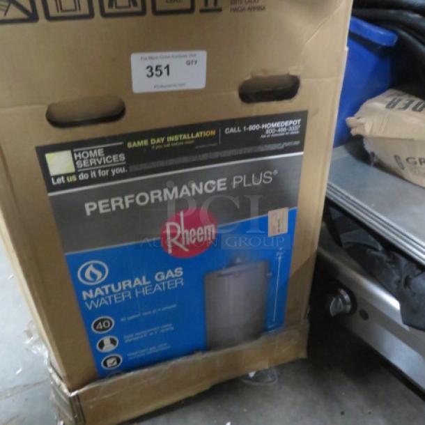 One NEW 40 Gallon Rheem Natural Gas Water Heater. - Image 1 of 1