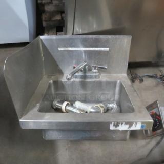 One Stainless Steel Hand Sink With Faucet, And Left Side Splash. 17.5X14.5