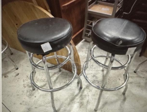 Double Chrome Ring Bar Stool With Black Cushioned Swivel Seat. Need To Be Recovered. 2XBID - Image 1 of 1