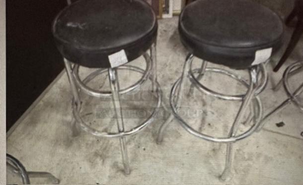 Double Chrome Ring Bar Stool With Black Cushioned Swivel Seat. Need To Be Recovered. 2XBID - Image 1 of 1