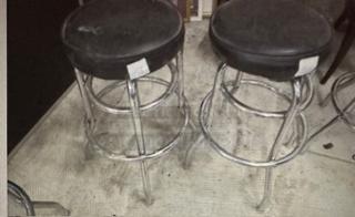 Double Chrome Ring Bar Stool With Black Cushioned Swivel Seat. Need To Be Recovered. 2XBID