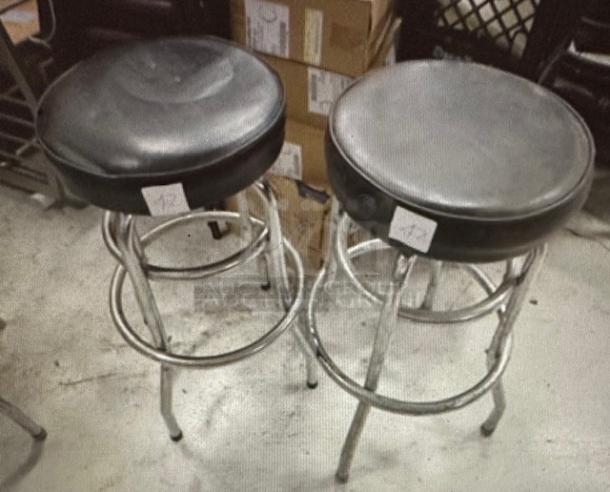 Double Chrome Ring Bar Stool With Black Cushioned Swivel Seat. Need To Be Recovered. 2XBID - Image 1 of 1