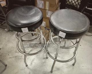 Double Chrome Ring Bar Stool With Black Cushioned Swivel Seat. Need To Be Recovered. 2XBID