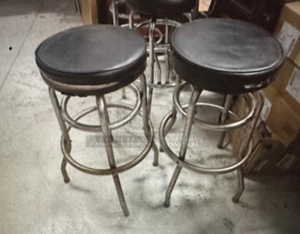 Double Chrome Ring Bar Stool With Black Cushioned Swivel Seat. Need To Be Recovered. 2XBID - Image 1 of 1