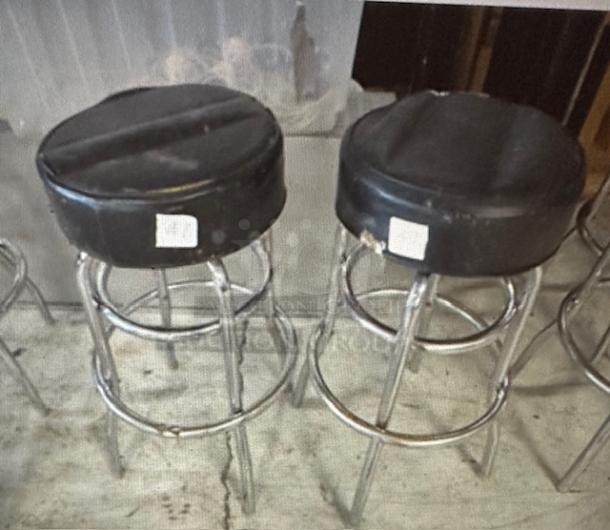 Double Chrome Ring Bar Stool With Black Cushioned Swivel Seat. Need To Be Recovered. 2XBID - Image 1 of 1