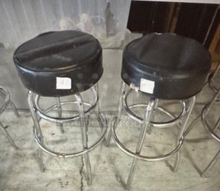 Double Chrome Ring Bar Stool With Black Cushioned Swivel Seat. Need To Be Recovered. 2XBID