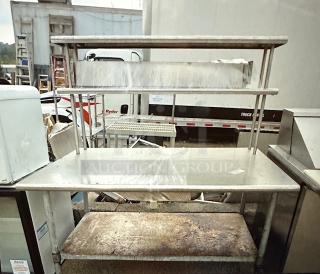 One Stainless Steel Table With Under Shelf,  2 SS Over Shelves, 1 Drawer, And 2 Warmers.  60 X 36 X 63