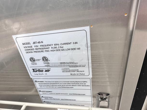 Turbo Air JBT-48-N 47" Stainless Steel Refrigerated Buffet Display Table 115v Tested and Working! - Image 7 of 8