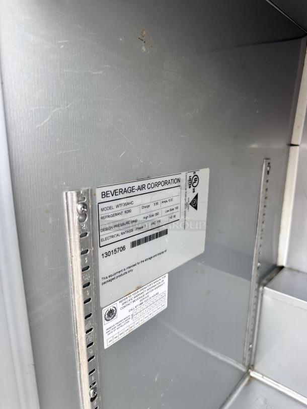Beverage Air 36" Worktop Two Door Freezer Tested and Working! - Image 6 of 7