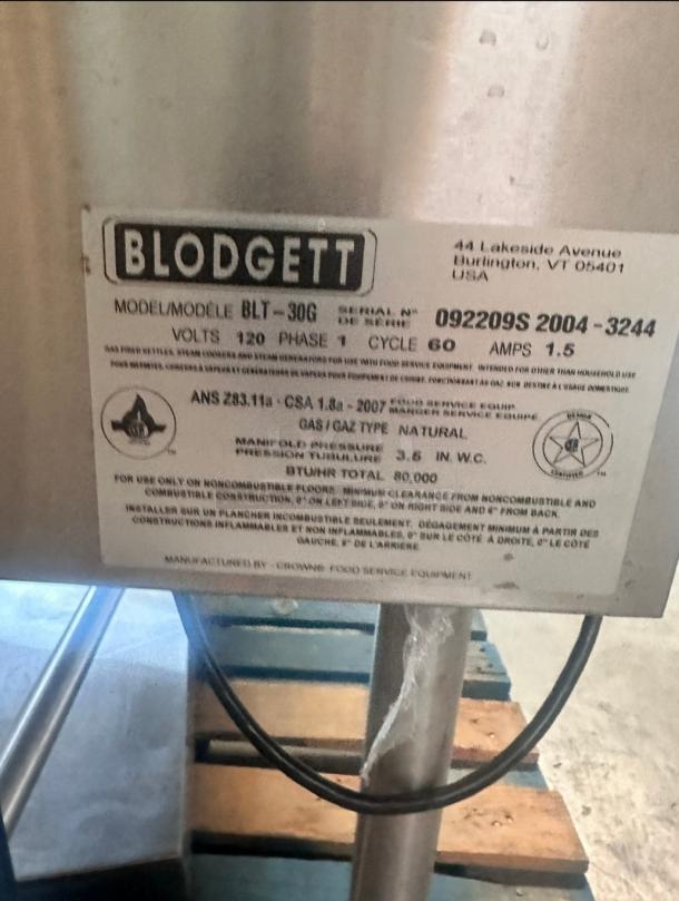Blodgett Commercial Gas Tilted Skillet 30 Gallon Tested and Working! - Image 8 of 13