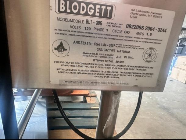 Blodgett Commercial Gas Tilted Skillet 30 Gallon Tested and Working! - Image 9 of 13