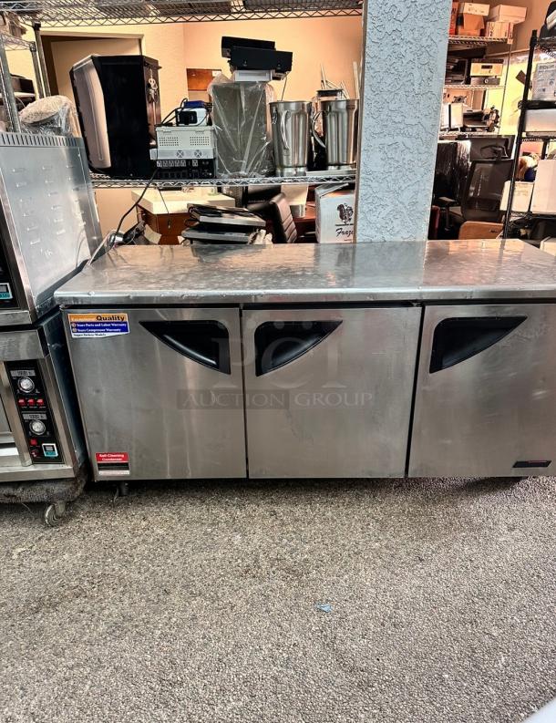 Turbo Air Three Door Under Counter Refrigerator Tested and Working! - Image 2 of 11