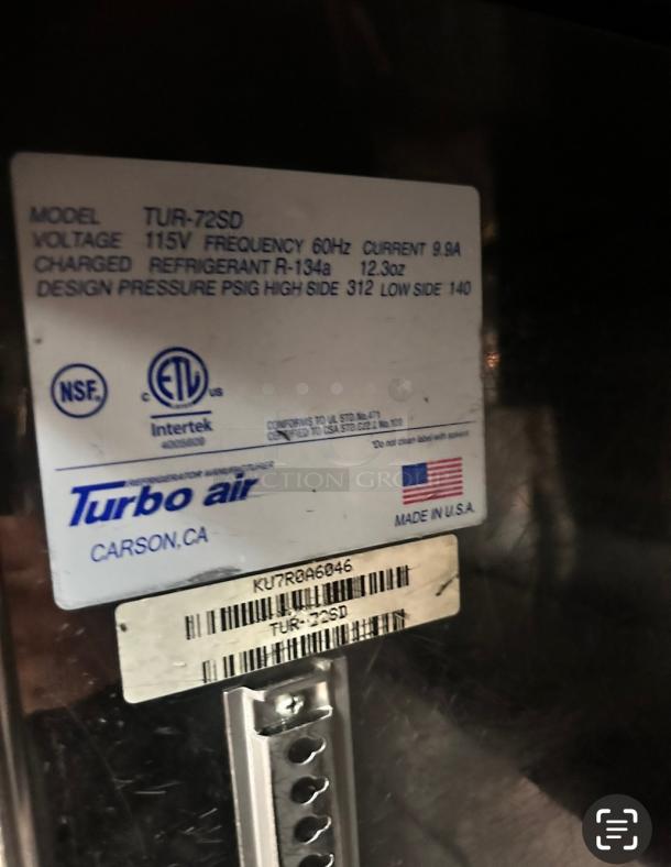 Turbo Air Three Door Under Counter Refrigerator Tested and Working! - Image 10 of 11