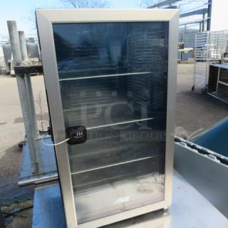 One Arctic King Glass Door Display Cooler With 3 Racks And A Lock.  Model# ARV115B1AST. 115 Volt. 19X17.5X33. $310.99.