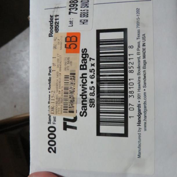 One Box Of 2,000 Sandwich Bags. 8.5X6.5X7 - Image 1 of 1