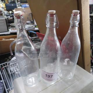 Glass Water Bottle With Hinged Lid. 3XBID