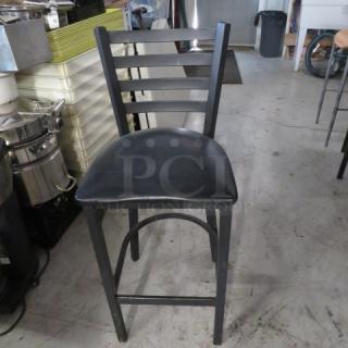 Black Metal Bar Height  Chair With Black Cushioned Seat. 2XBID