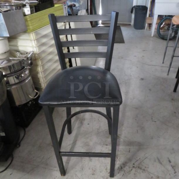 Black Metal Bar Height  Chair With Black Cushioned Seat. 2XBID - Image 1 of 1