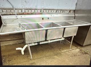 One 3 Compartment Sink With R/L Drain Board, Faucet And Hose Sprayer. Sink-20X12, 104X34X44.