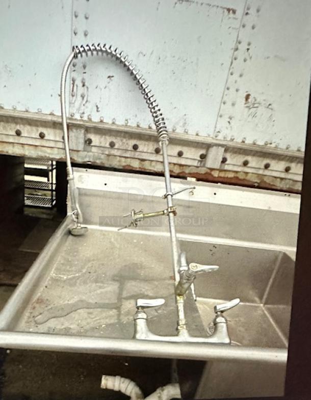 One 3 Compartment Sink With R/L Drain Board, Faucet And Hose Sprayer. Sink-20X12, 104X34X44. - Image 3 of 3