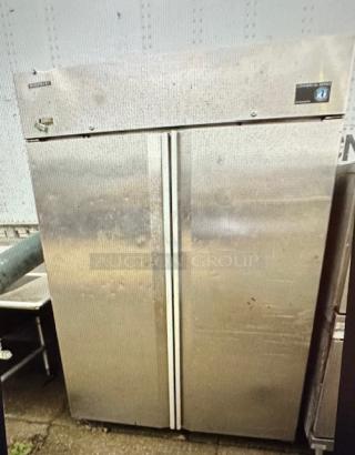 One 2 Door  Hoshizaki Refrigerator With 7 Racks On Casters. 115 Volt. Model# CR2A-ES. 55X33.5X79