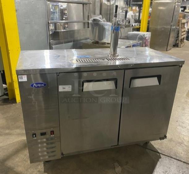 Atosa Commercial Kegerator Beer Dispenser! With Single Tower Double Tap! With 2 Door Refrigerated Storage Underneath! All Stainless Steel! On Casters! 115V 1Phase! Model: MKC58 SN: MKC58AUS100318091600C40018! - Image 1 of 8