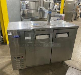 Atosa Commercial Kegerator Beer Dispenser! With Single Tower Double Tap! With 2 Door Refrigerated Storage Underneath! All Stainless Steel! On Casters! 115V 1Phase! Model: MKC58 SN: MKC58AUS100318091600C40018!