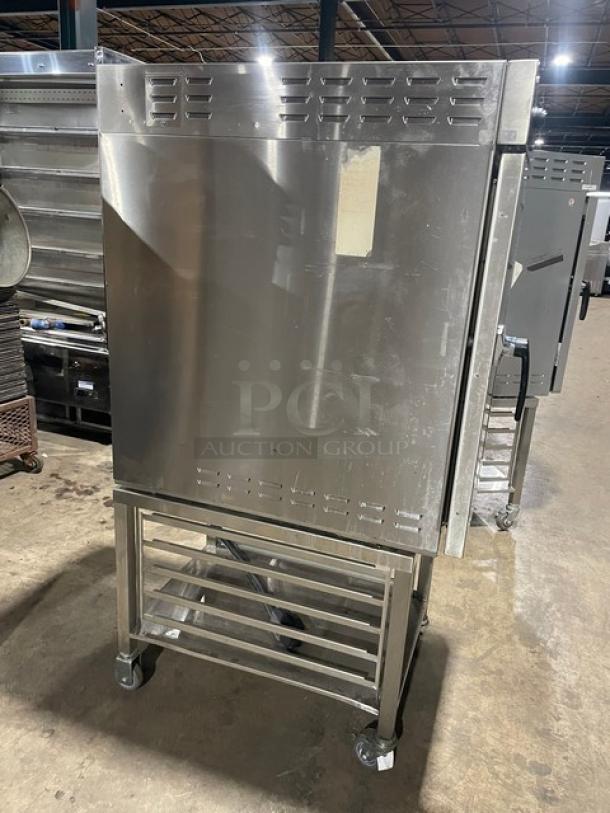 WOW! 2020 Late Model!  Alto Shaam Commercial Electric Powered Half Size Multi-Cook Oven! With 4 Cooking Chamber Zones! With Individual Controls! On Storage Shelf With 5 Pan Holding Rack! All Stainless Steel! With Metal Oven Racks! On Casters! 208-240V 3 Phase! Model: VMC-H4H SN: 2732953-000! Working When Removed! - Image 2 of 10